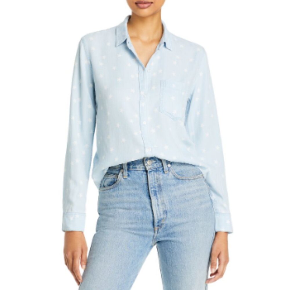 Rails Ingrid Light Vintage Star Print Raw Hem Button Down Shirt | Size S